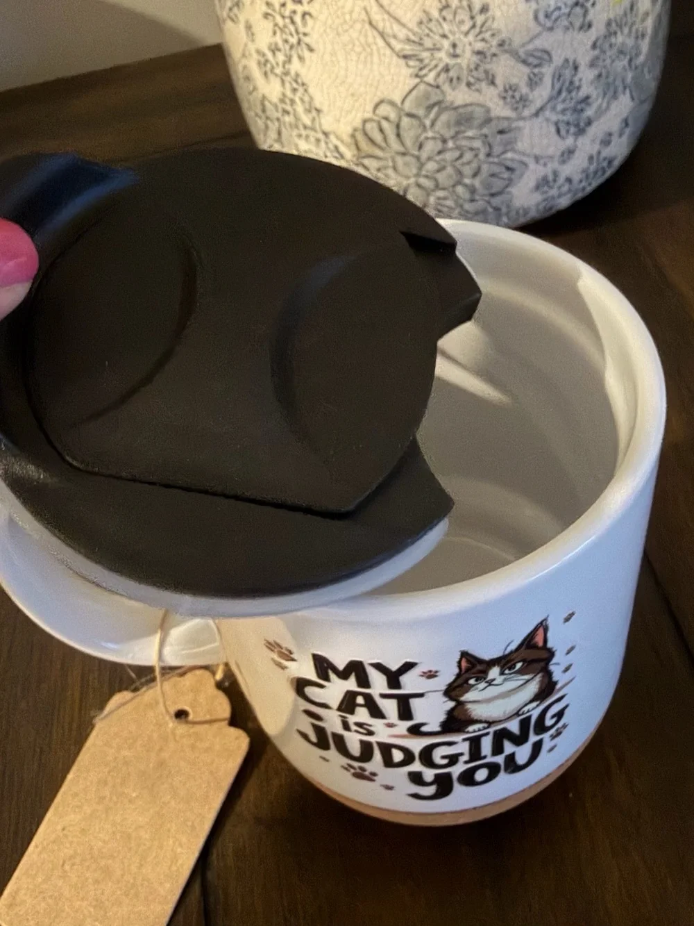 Set of Two coffee mugs with funny cat sayings.